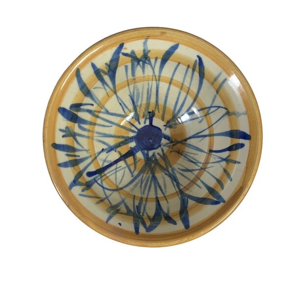 Handmade Stoneware Pottery Bowl Blue Brown 7" Top Diameter 3" Tall - Picture 3 of 5